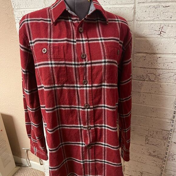 Wrangler Red Plaid Button Up Long Sleeve Shirt Cotton Medium - Picture 2 of 10